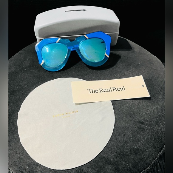*NWT* Karen Walker Oversize Mirrored Sunglasses - Bright Blue Acetate + Case etc - Picture 4 of 10